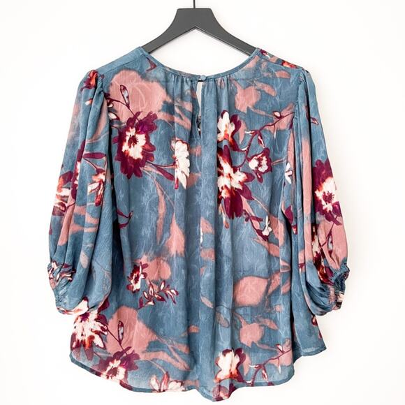 LoveStitch | Floral Puff Sleeve Blouse Blue | S - Picture 9 of 11